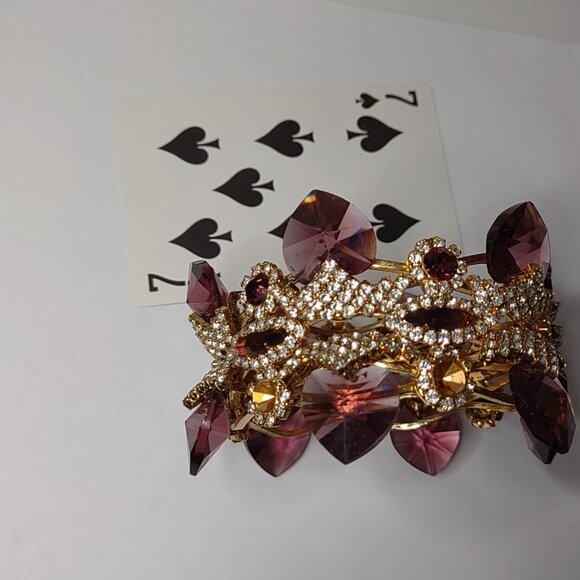 Very Awesome Unique Vintage Chunky Purple Rhinestone Bracelet Missing 2 Stones - Picture 5 of 12